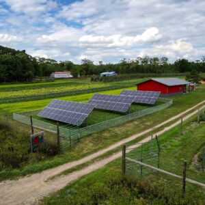 Solar panels on a farm.
