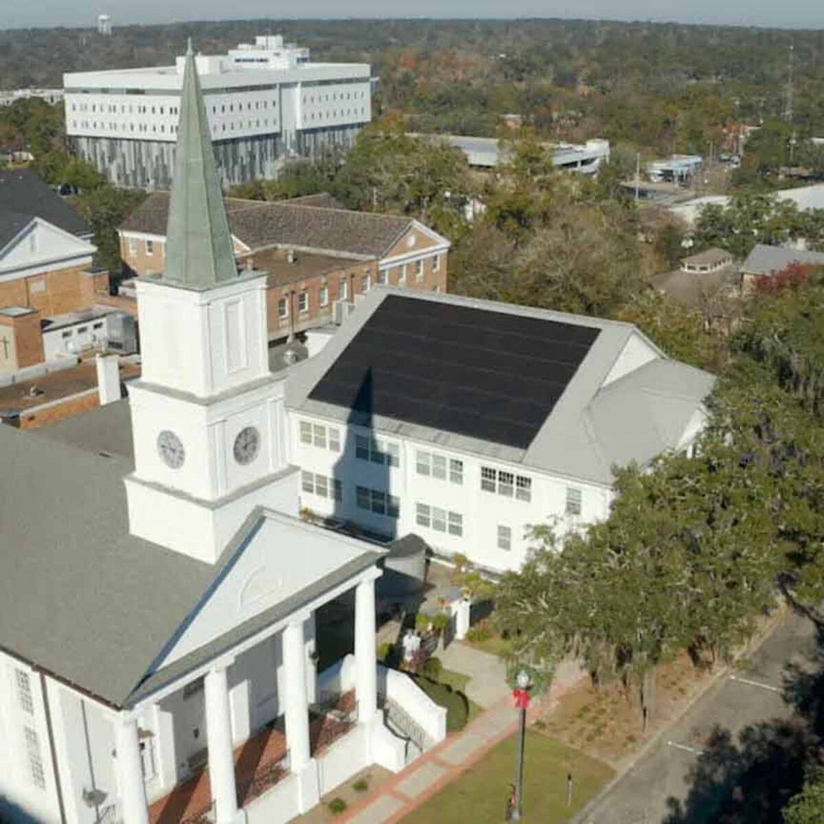 Church with solar panels.