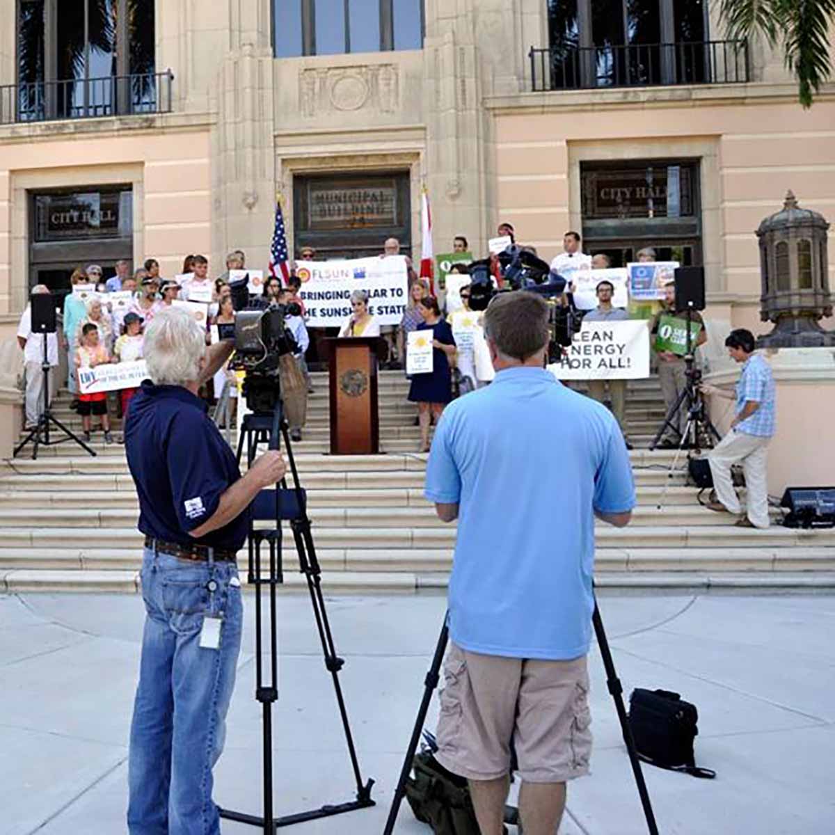 Press conference at a City Hall.