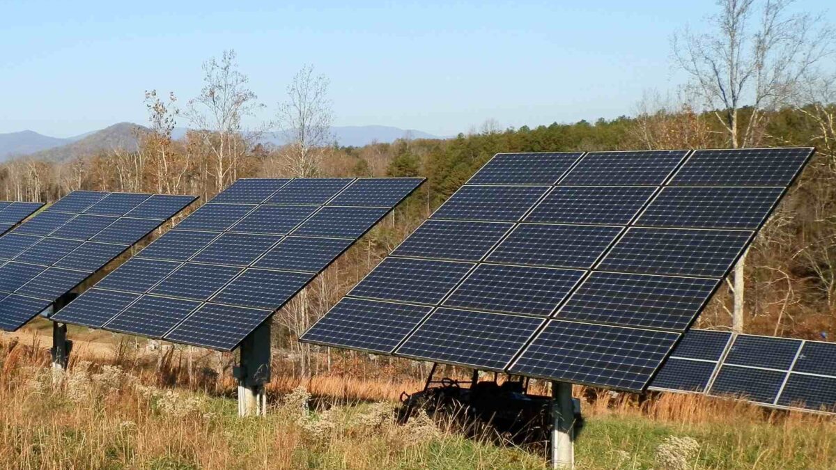 Solar panels in field.