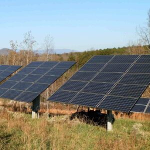 Solar panels in field.