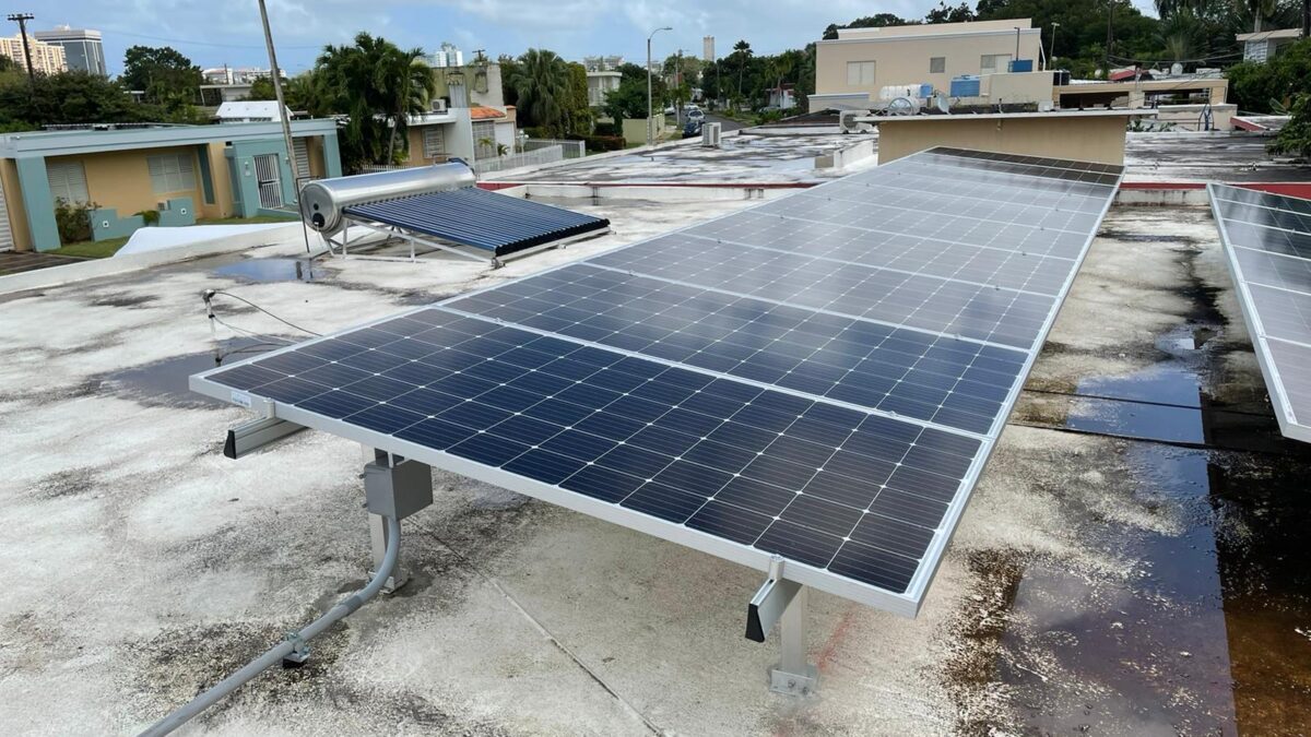 Solar panels on rooftop.