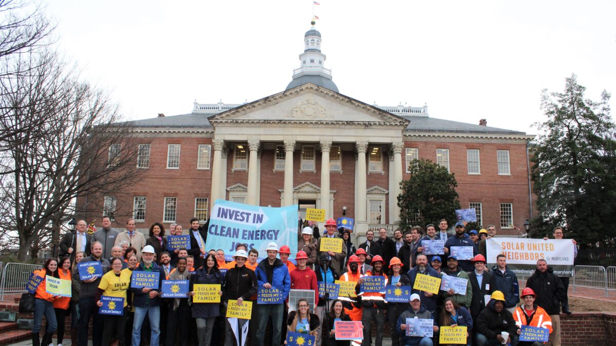 Group of solar supporters at the Maryland Clean Energy Jibs Rally