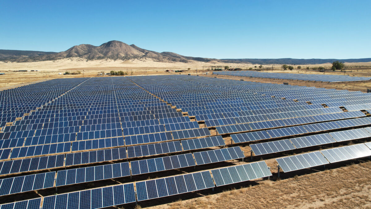 Large-scale solar panels in a field
