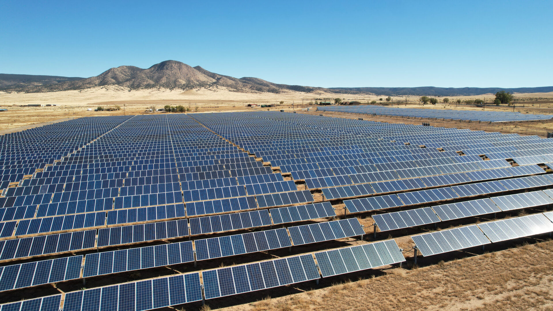Large-scale solar panels in a field