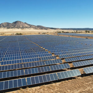 Large-scale solar panels in a field